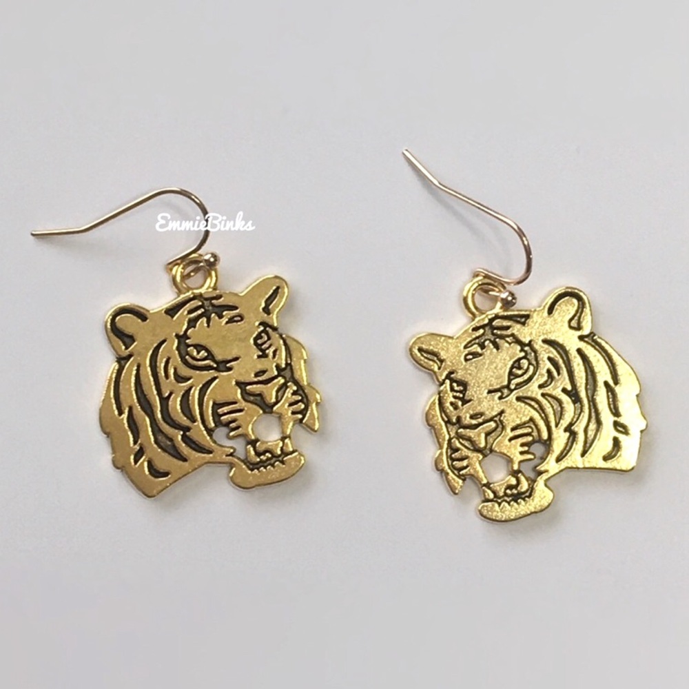 New Golden Etched Tiger Earrings | Auburn Tigers | LSU | Clemson Mascot Football - Picture 8 of 16